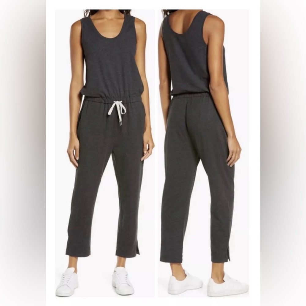 Zella Gwen Sleeveless Knit Romper Jumpsuit in Dark Grey - Size Medium